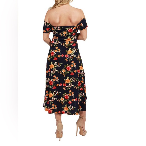 24/7 Comfort Eleanor Black Floral Side Slit Maternity Dress - Picture 2 of 12
